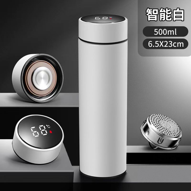 Termo inteligente de doble capa de acero inoxidable con pantalla LED de temperatura blanco