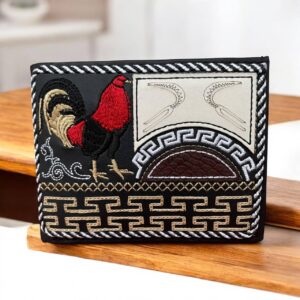 Cartera estilo vaquero BORDADA BLANCO/CUADRO GALLO ROJO